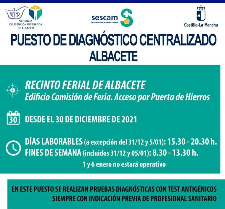 En Albacete, el Puesto de Diagnóstico Centralizado se instalará en el Recinto Ferial, pero será necesario acudir con indicación previa de profesional sanitario