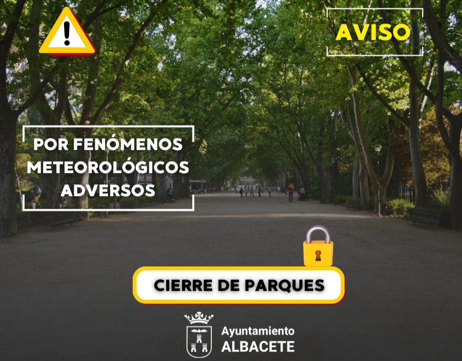 El Ayuntamiento de Albacete cierra los parques ante el aviso amarillo por fuertes vientos y recomienda precaución