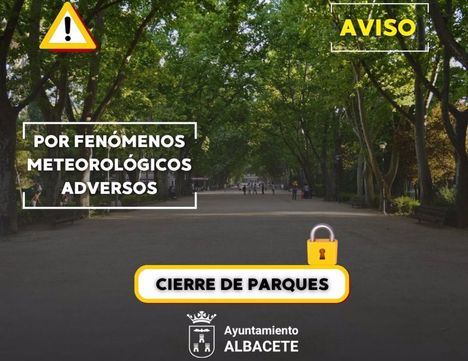 Albacete cierra los parques ante el aviso naranja por tormentas y recomienda precaución a los ciudadanos