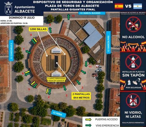 Dos pantallas gigantes y carpas de agua. El Ayuntamiento de Albacete organiza un evento masivo para animar a la Selección Española