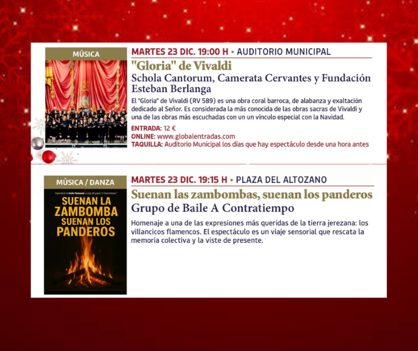 La Navidad Cultural ofrece el 23 de diciembre una jornada que une música clásica y flamenco en el corazón de la ciudad