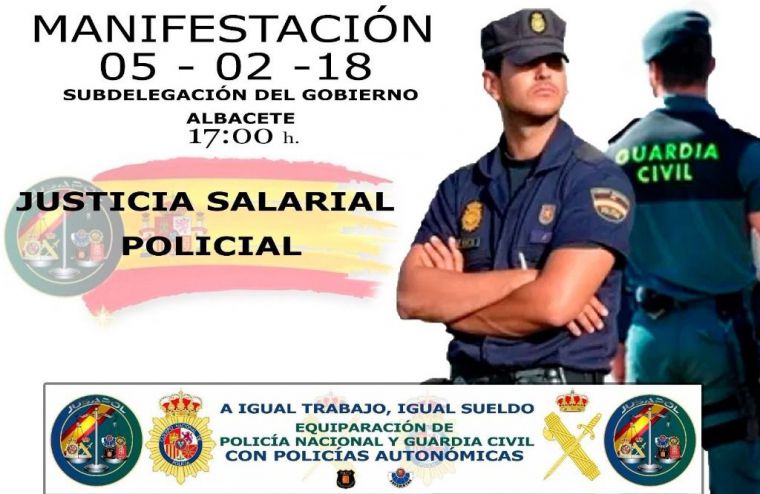 La Plataforma de Justicia Salarial de Policías y Guardias Civiles se manifiesta este lunes en Albacete a las 5 de la tarde