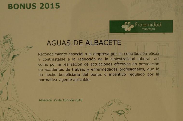 Aguas de Albacete recibe el Reconocimiento de Fraternidad-Muprespa por su reducción de la siniestralidad