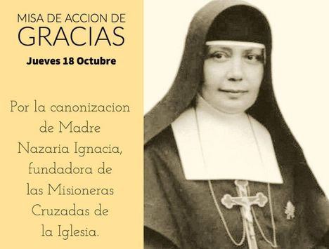Hoy misa acción de gracias por la canonización de Madre Nazaria Ignacia,en la Catedral de Albacete a las 20 horas
