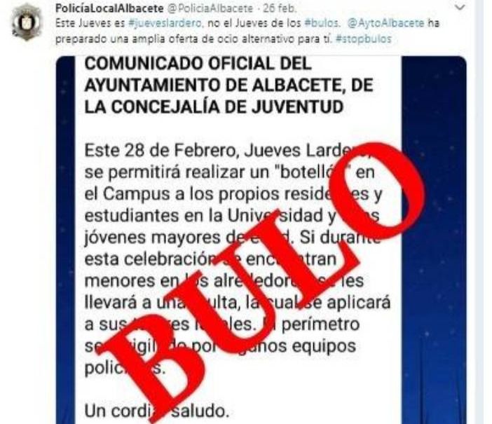 La Policía y Ayuntamiento desmienten que se vaya a permitir el botellón del 'Jueves Lardero' en Albacete
