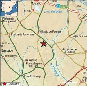 Registrado un terremoto de magnitud 2,5 en Villarejo de Fuentes (Cuenca), a 15 kilómetros del emplazamiento del ATC