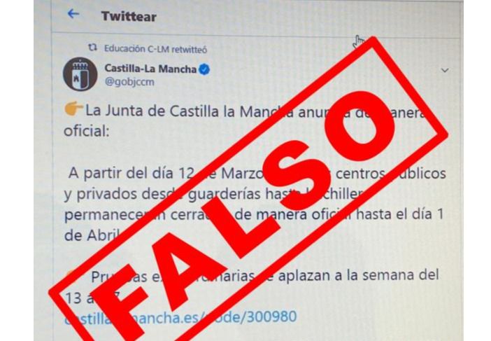 El Gobierno de Castilla-La Mancha denuncia un bulo en redes sociales que da instrucciones falsas sobre el cierre de colegios públicos