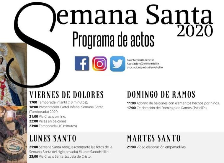 Programación oficial de Semana Santa de Hellín organizada por la Asociación de Peñas de Tamborileros, Junta de Cofradías y otras asociaciones