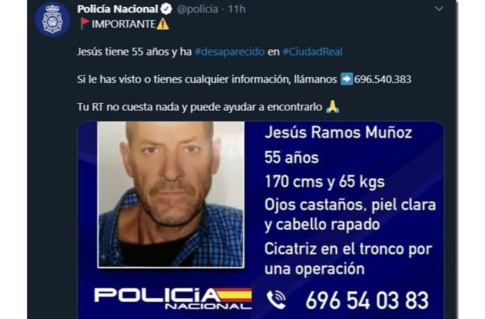 Sucesos.- La Policía Nacional investiga la desaparición de un hombre de 55 años en Ciudad Real desde hace un mes y medio