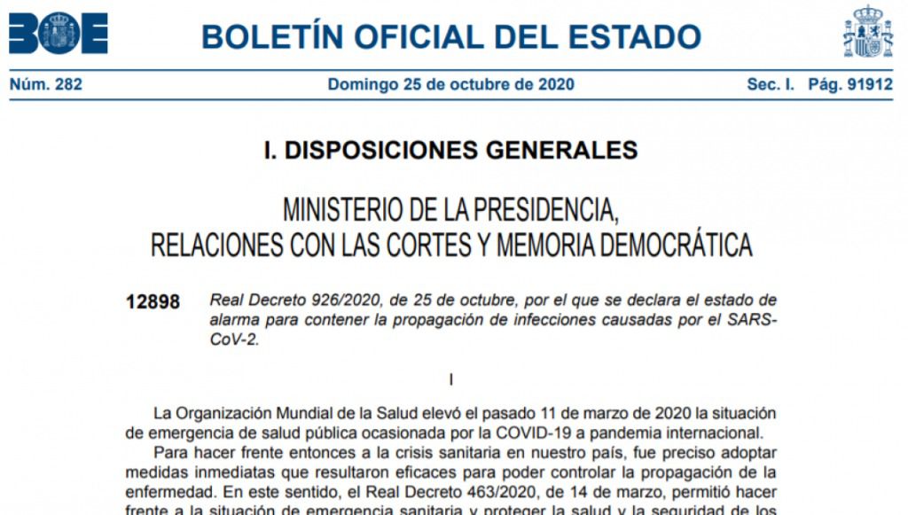 Coronavirus.- Entra en vigor el estado de alarma tras su publicación en el BOE