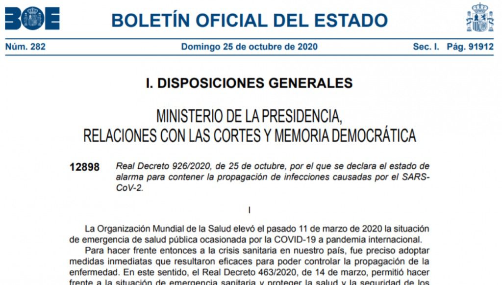 Coronavirus.- Entra en vigor el estado de alarma tras su publicación en el BOE