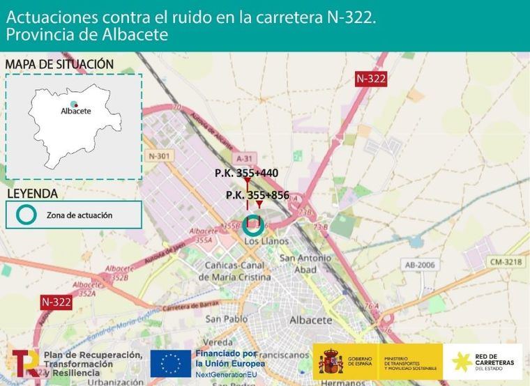 Mitma adjudica por más de 700.000 euros las obras para reducir el impacto acústico del tráfico de la N-322 en Albacete