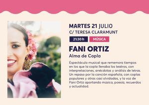 Fani Ortiz acerca mañana la esencia de la copla al Verano Cultural con el espectáculo ‘ Alma de Copla’ en la calle Teresa Claramunt