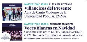 Albacete celebra la Navidad con Villancicos modernos en la Plaza del Altozano y concierto de voces jóvenes en el Auditorio Municipal