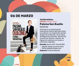 Paloma San Basilio presenta mañana Dulcinea en el Teatro Circo dentro de la programación cultural del ciclo ELLAS 2026